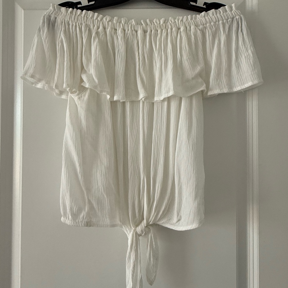 Off-Shoulder White Tie-Front Women's Top